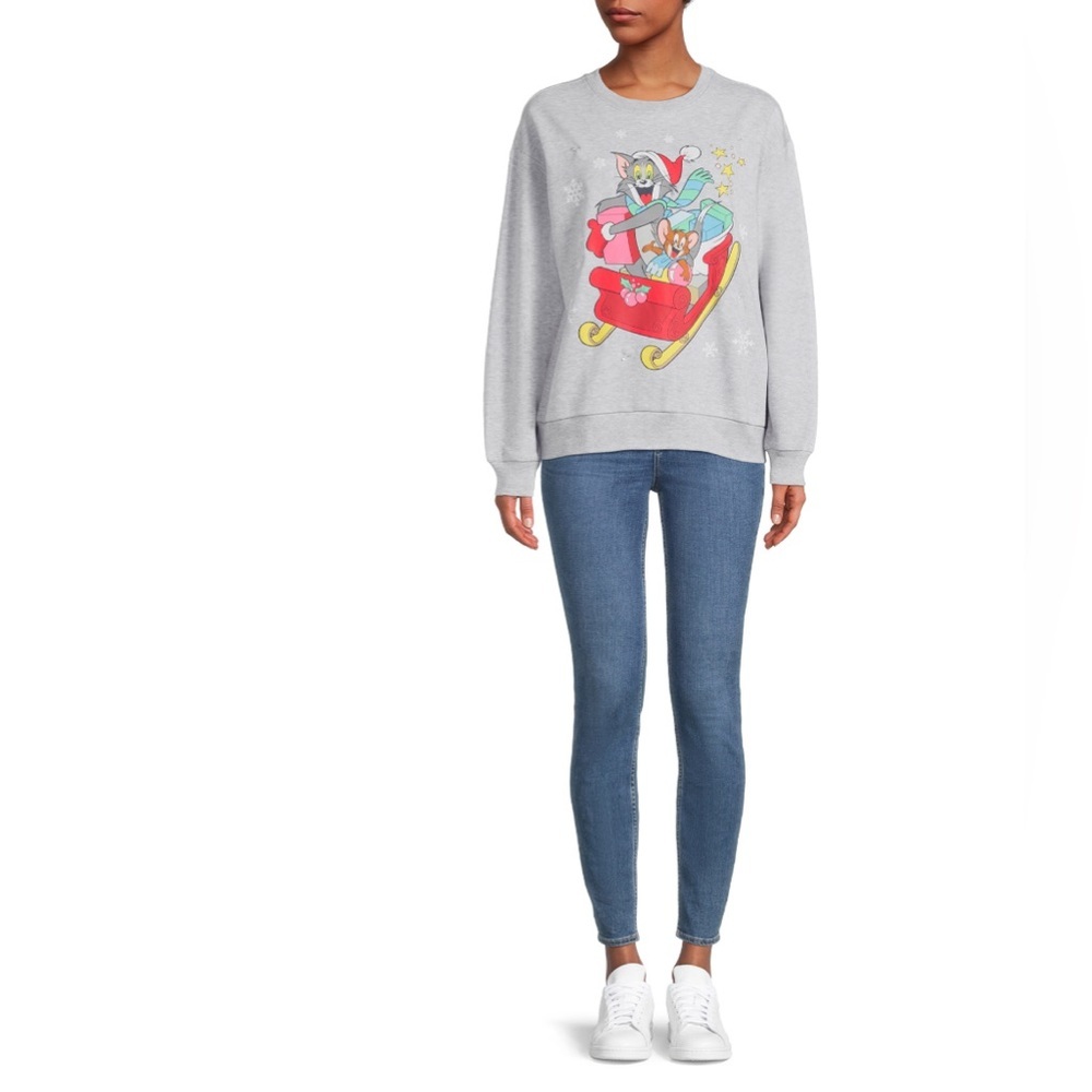 Tom and‎ Jerry gray Light-Up long sleeve Christmas Pullover sweater size large